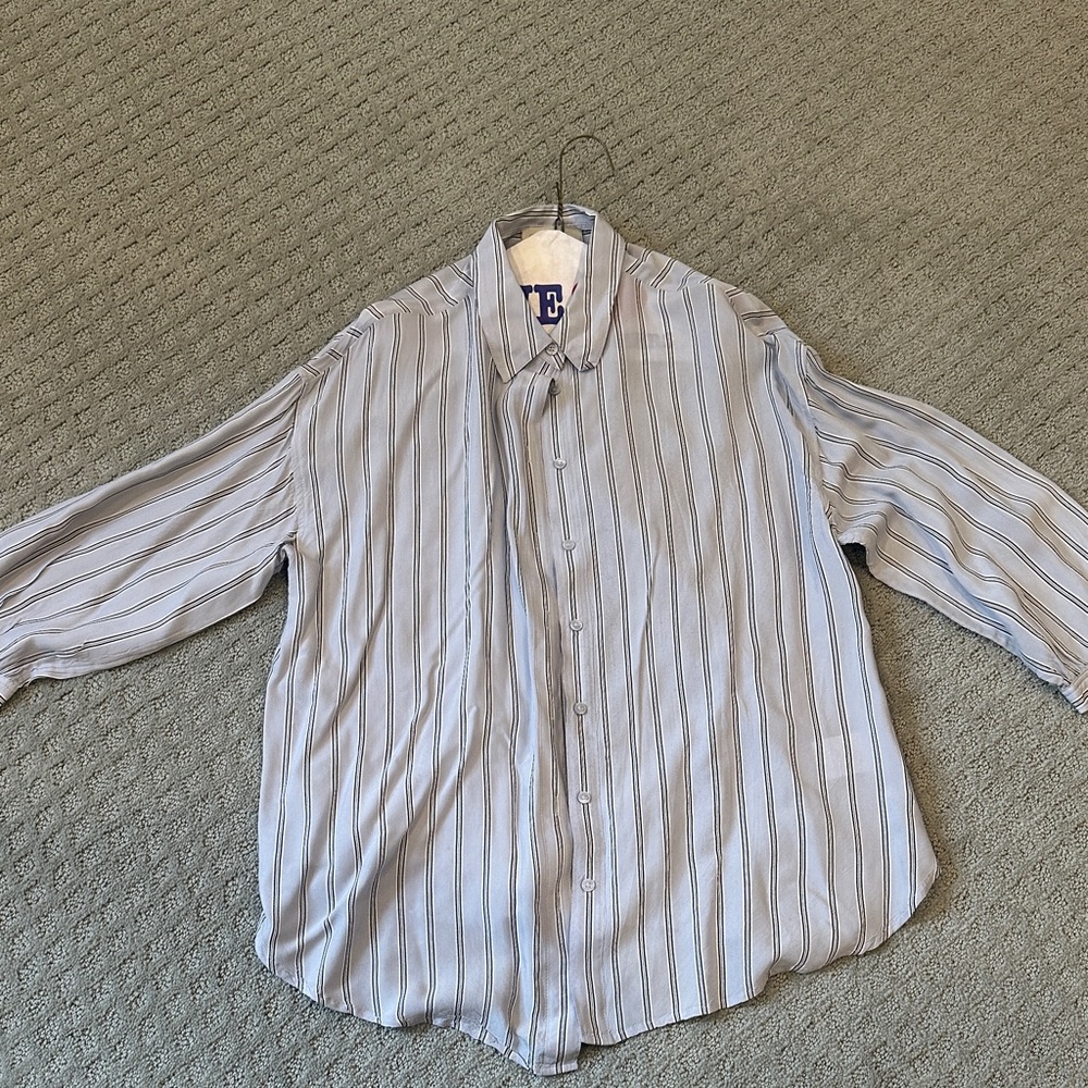 Express Blue and White Striped Button-Down Shirt